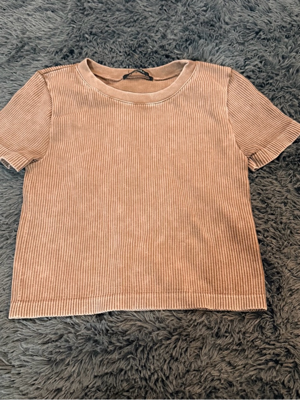 Forever 21 Brown Ribbed Crew Neck Tee Sz S